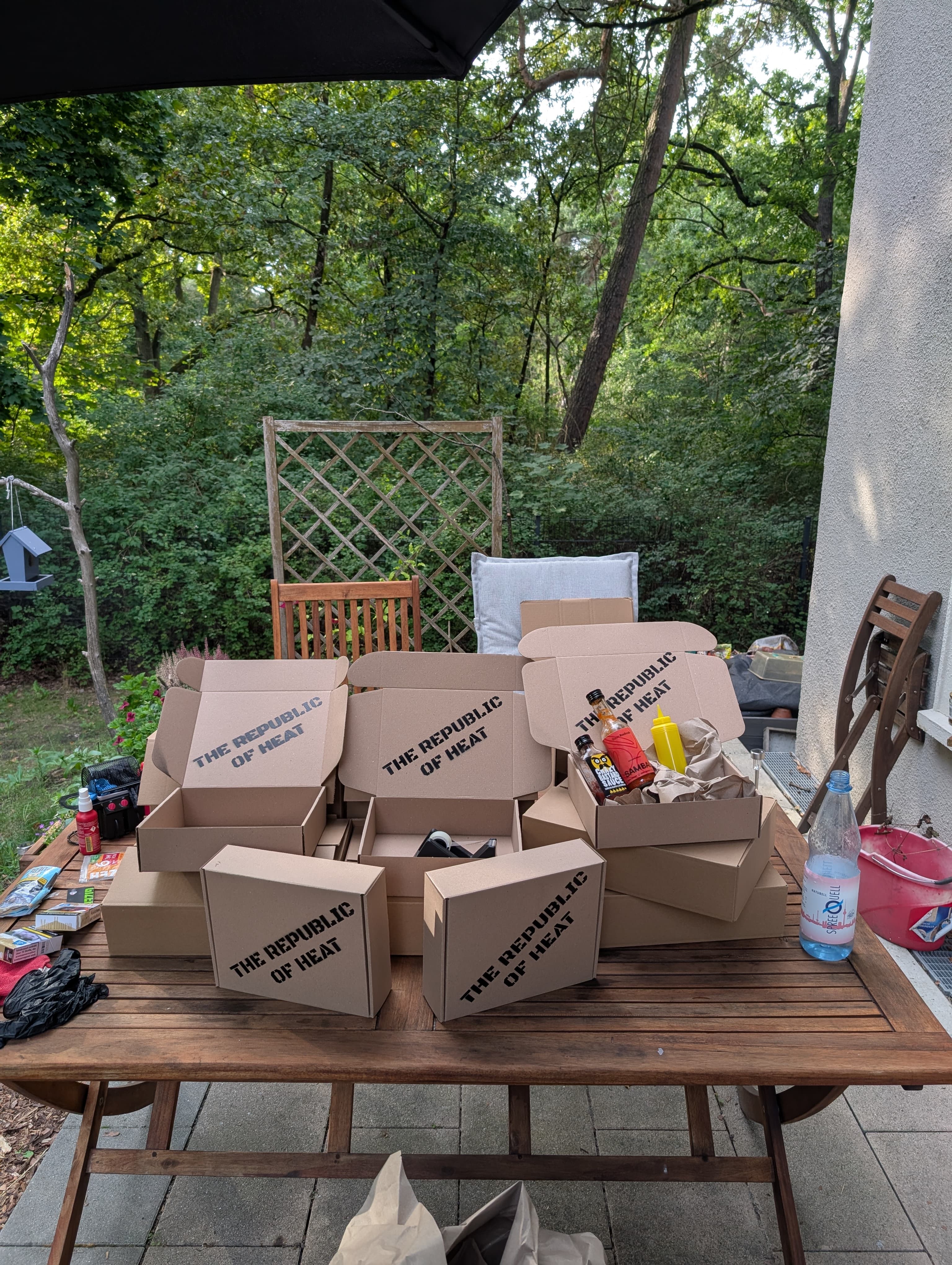 Packing boxes on a kitchen table