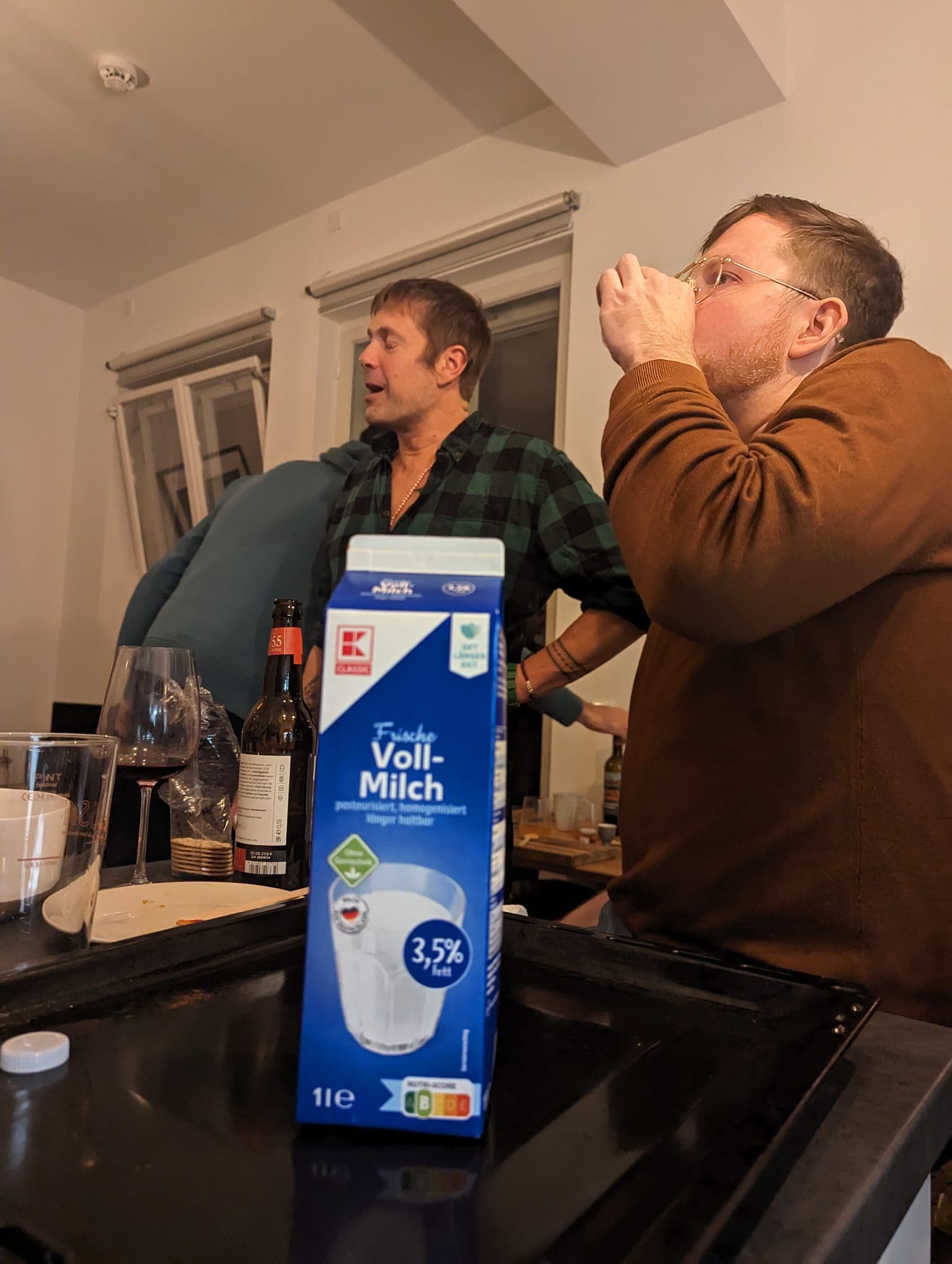 Nighttime table with bottles and notes