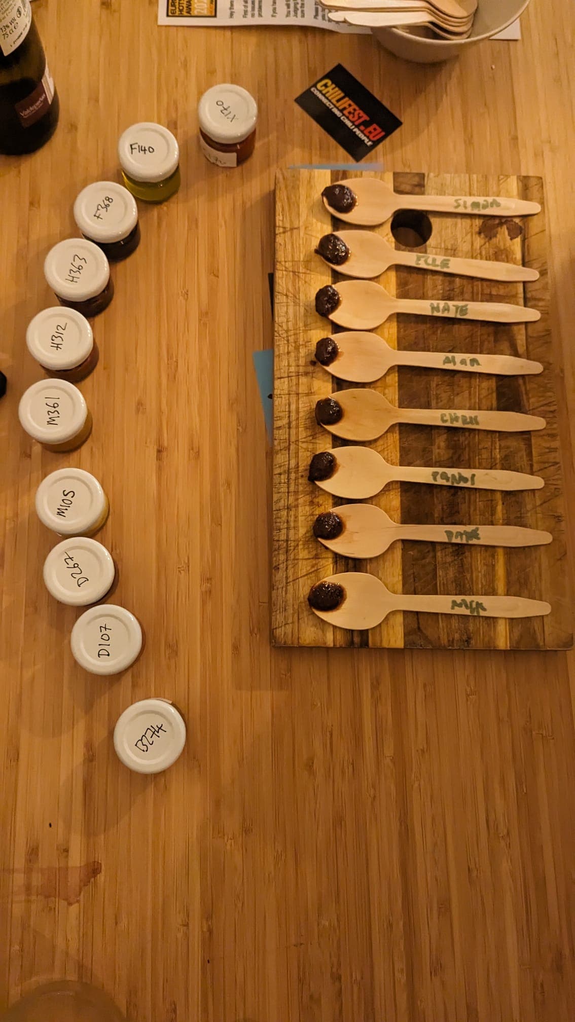 Sauces lined up with tasting notes