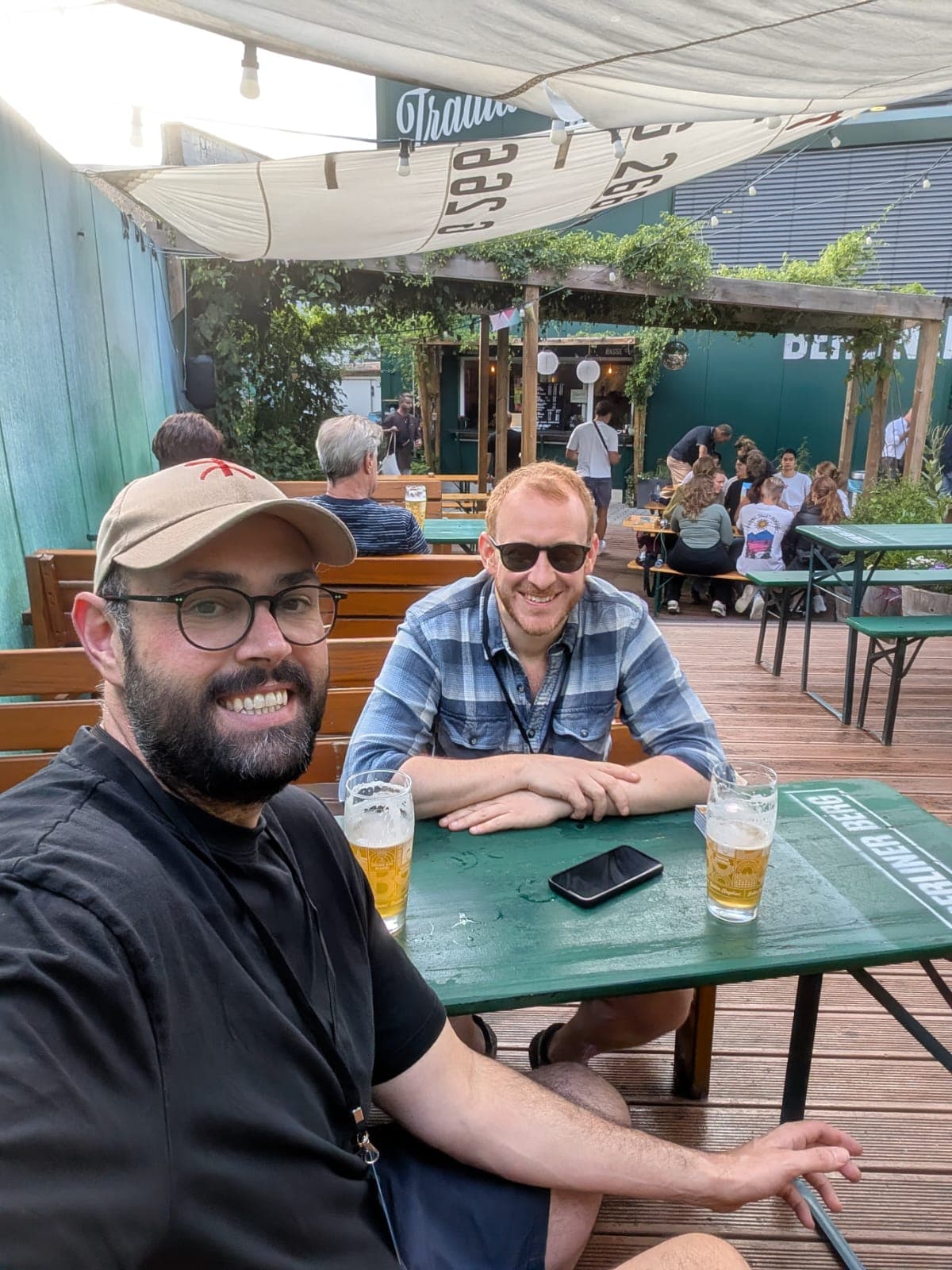 Crowd leaning in to try sauces