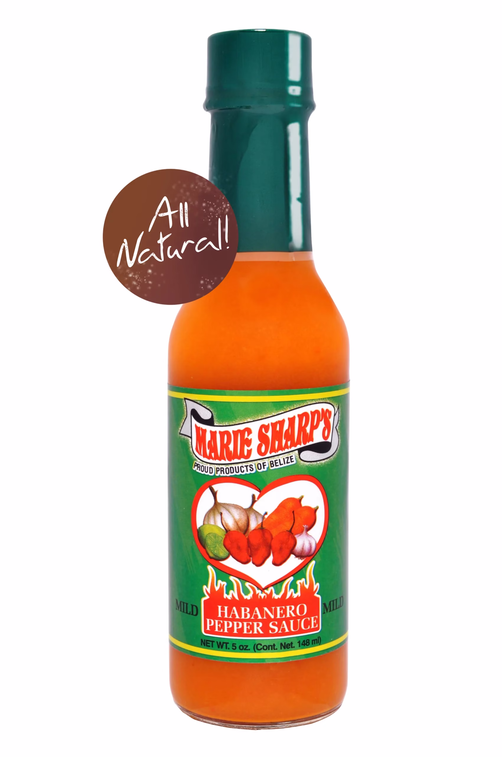 Mild Marie Sharp's Habanero Pepper Sauce hot sauce bottle - For beginners! Our mildest variety. This hot sauce has the same taste and aroma as our original recipe, but contains slightly fewer habanero peppers and is correspondingly milder in heat. For dishes that don't want to miss out on the fruity, fresh flavor of Marie Sharp's habanero sauce. Fun fact: This is also Marie's favorite sauce.